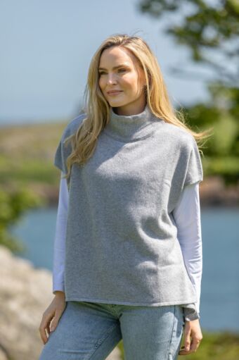 Merino Wool & Cashmere Short Sleeve Sweater Silver Grey