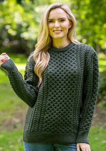 Unisex Merino Wool Green Marl Irish Sweater 