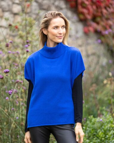 Merino Wool & Cashmere Short Sleeve Sweater Indigo Blue