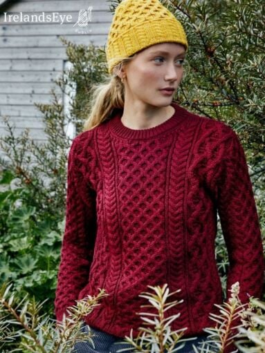 Unisex Traditional  Aran Sweater Claret