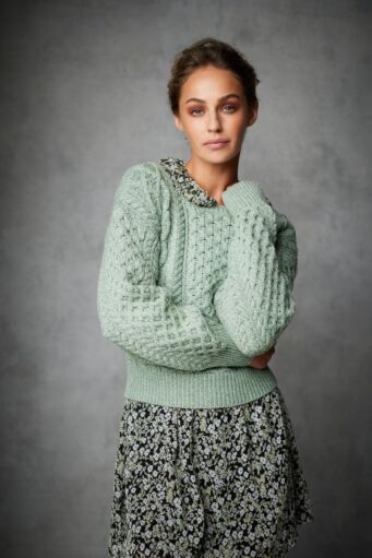 Honeysuckle Cropped Aran Sweater Sage