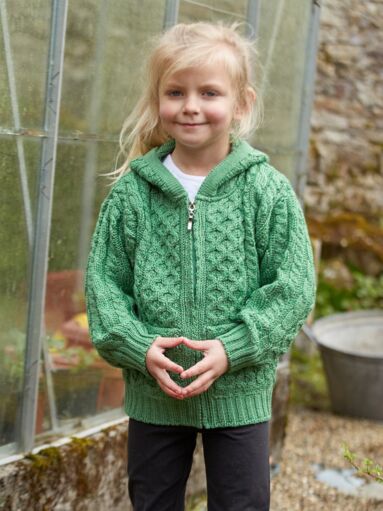 Kids Irish Hooded Cardigan Green