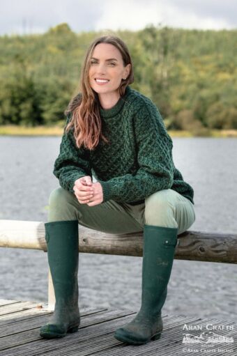 Unisex Merino Wool Aran Sweater Army Green 