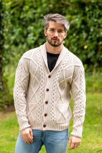 Mens v Neck Cable Knit Cardigan Parsnip 