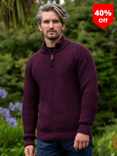 Men's half zip ribbed sweater Berry
