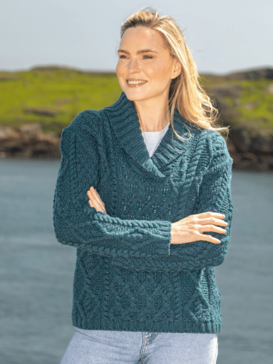Bramble Aran Shawl Collar Sweater Atlantic