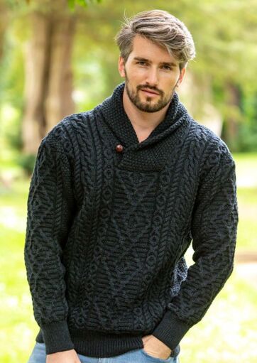 Shawl Neck Aran Sweater Blackwatch