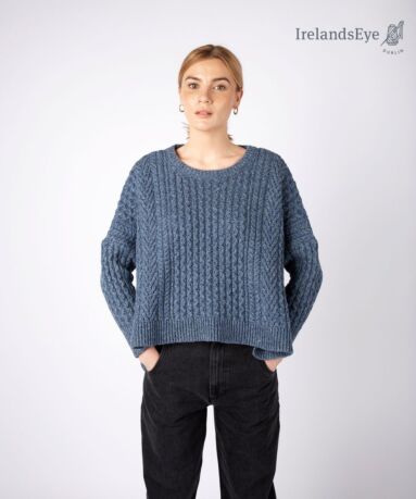 Cropped Aran Sweater Sea Spray Blue