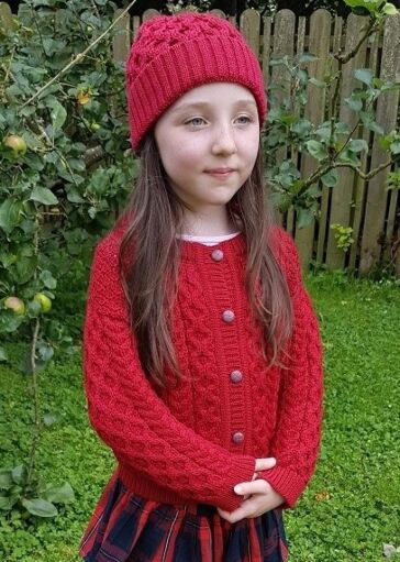 Kids Aran Cardigan Red