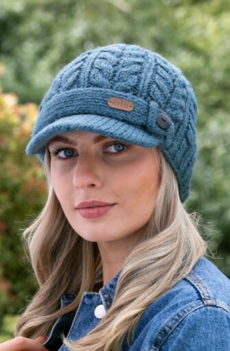 Aran Cable Peak Hat Denim