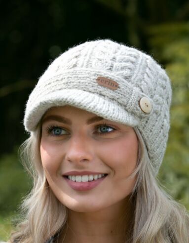 Aran Cable Peak Hat Oat