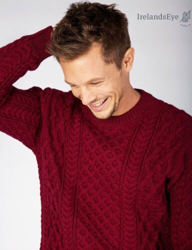 Unisex Heavyweight Aran Cable Knit Merino Wool Claret