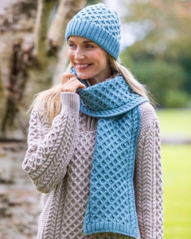 Cable Knit Aran Scarf Aqua