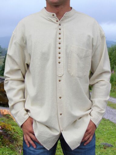 Men's Light Beige Traditional Grandfather Shirt