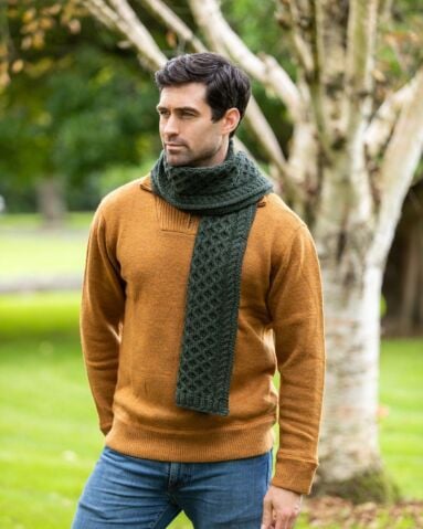 Cable Knit Unisex Scarf Army Green - 100% Merino Wool