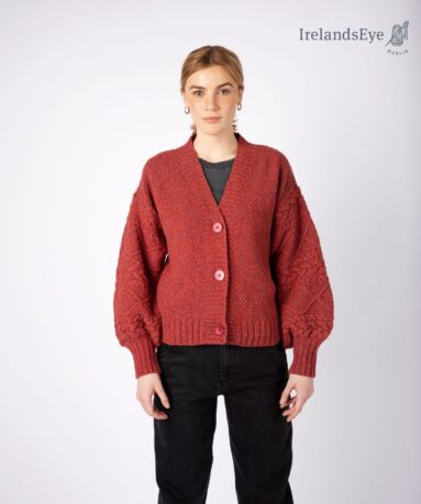 IrelandsEye Knitwear Thistle Cable Knit Sleeves Cardigan Sunset