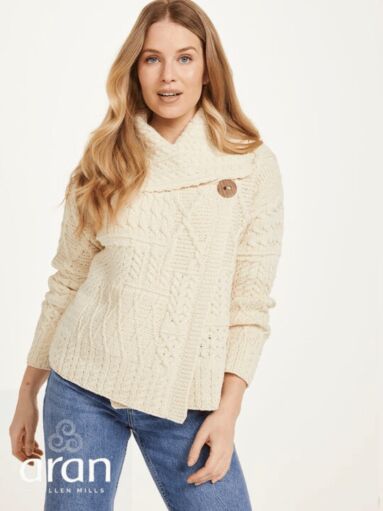 One Button Aran Ladies Cardigan