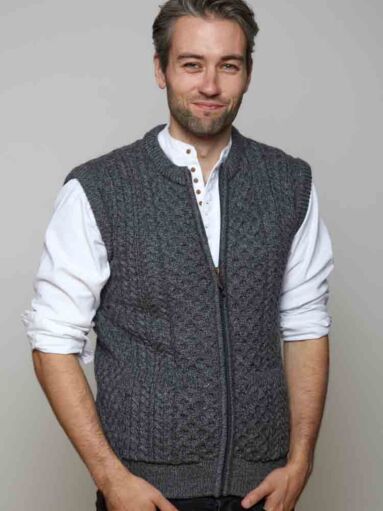 Mens Irish Aran sleeveless Sweater Vest 