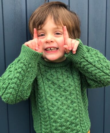 CHILDREN'S ARAN IRISH KNIT SWEATER - Marl Blue - Irish Crossroads