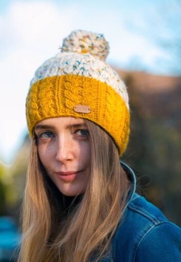 Bobble Hat with Yellow Rim
