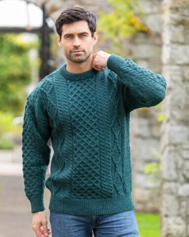 Unisex Aran Sweater Moss Green