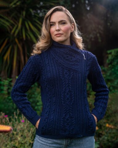 Aran Cable Knit Side Zip Deep Water Blue