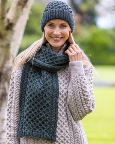 Aran Cable Knit Scarf Army Green