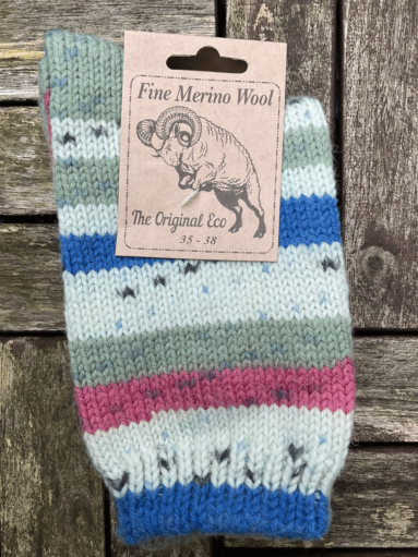 100% Merino Wool Fairisle Socks Mint Blue Unisex