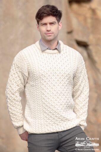 Unisex Merino Wool Aran Sweater Natural