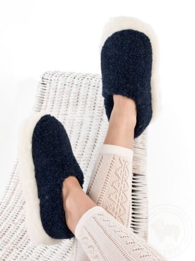 Navy Blue Wool Slippers 