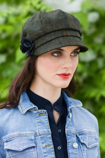 Newsboy Cap Green Herringbone col.27 One Size