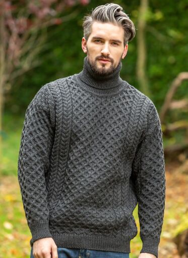 Men's Traditional Aran Turtleneck Sweater