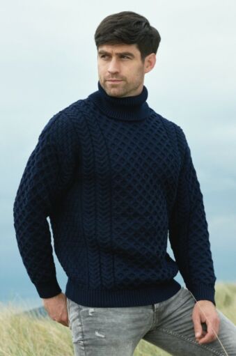 Men's Traditional Aran Turtleneck Sweater | The Sweater Shop
