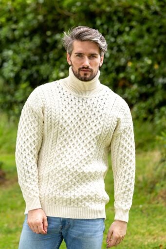 Men's Traditional Aran Turtleneck Sweater | The Sweater Shop