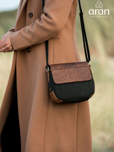 Green Tweed Herringbone and Leather Irish Handbag