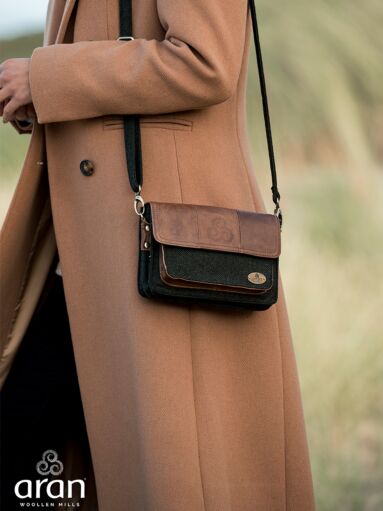 Green Tweed Herringbone and Leather Irish Mini Handbag R709