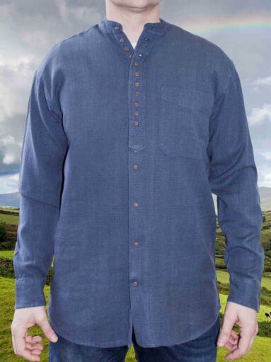 Men's Traditional Ink Blue Grandfather Shirt