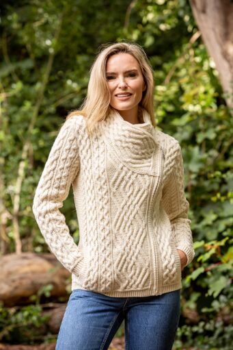 Cable Knit Side Zip Cardigan Natural 