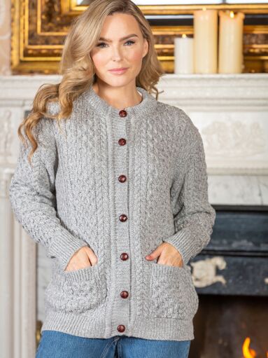 Irish Aran Lumber Cardigan Silver