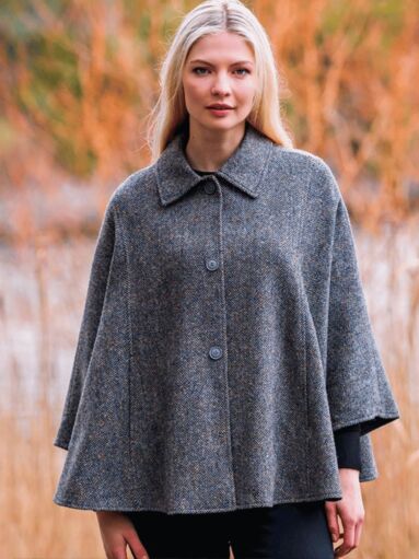 Tweed Cape Grey Herringbone