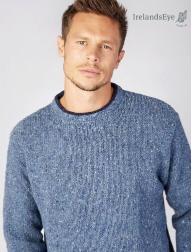 Men's Crew Neck Wool and Cashmere Sweater Blue Ocean