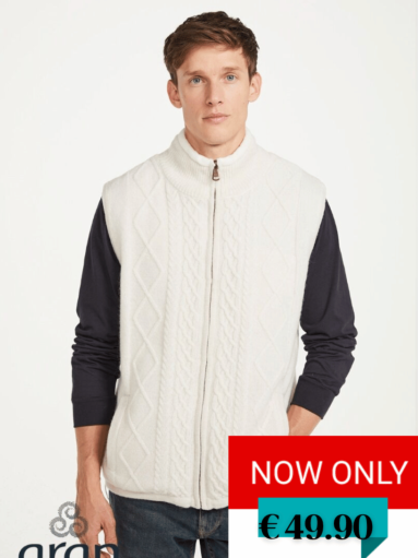 Sleeveless Lined Shetland Wool Cardigan Natural