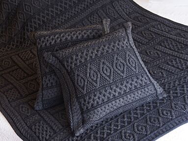 Two Tone Aran Throw Charcoal with cushions