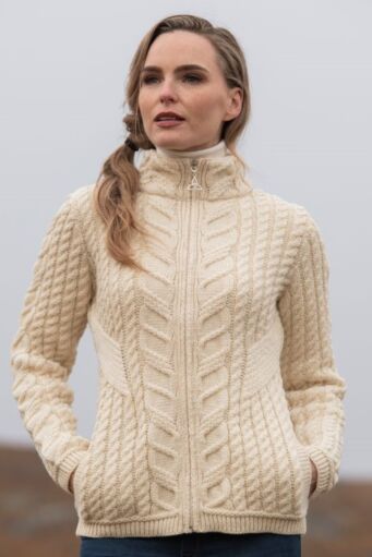 Merino Wool Zip Cardigan Natural