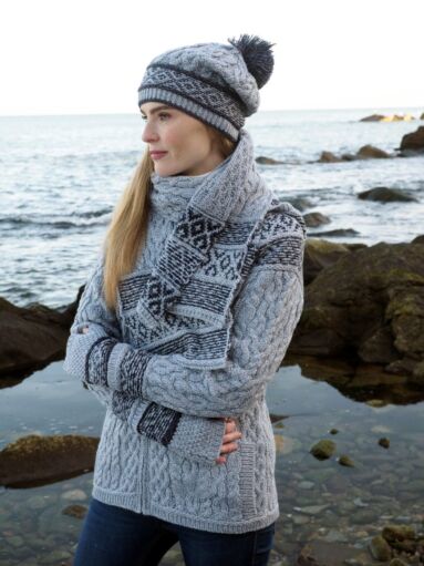 Fairisle Cable Knit Scarf - Grey