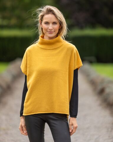 Wool & Cashmere Short Sleeve Sweater Mustard (One Size)