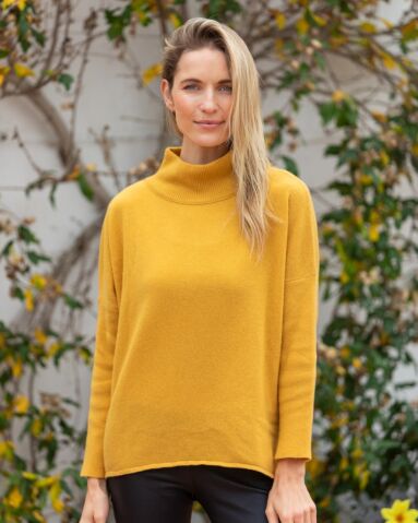 Merino Wool & Cashmere High Neck Sweater Mustard