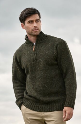 Donegal Wool Half Zip Forest Green