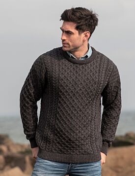 Unisex Merino Wool Aran Sweater Charcoal