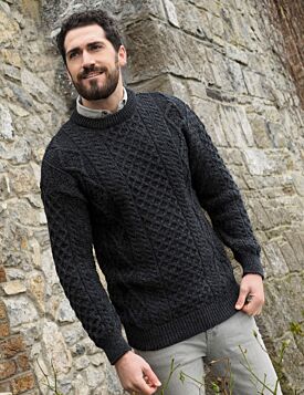Pure Wool Unisex Aran Sweater Charcoal